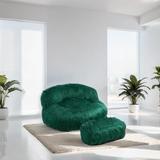 Modern Bean Bag Chair Faux fur Lazy Sofa, Footstool Durable Comfort Lounger High Back Bean Bag Chair Couch, Green