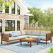Acacia Wooden Outdoor Sectional Sofa Set, Water-Resistant and Uv Protected Texture Sofa with Cushions and Table