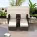 2-Seater Outdoor Patio Daybed Outdoor Double Daybed Outdoor Loveseat Sofa Set with Foldable Awning and Cushions for Garden