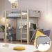 Twin Size Loft Bed with Built-in Storage Cabinet, Cubes & Foldable Desk, Solid Wood Loft Bed Frame for Kids Teens Adults