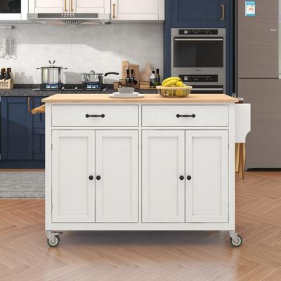 Kitchen Island Cart with Solid Wood Top