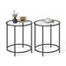 Round Side Tables, Set of 2, Glass End Tables with Metal Frame, Black Coffee Tables with Modern Style, for Living Room, Balcony