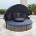 Rattan Round Lounge with Canopy Bali Canopy Bed Outdoor, Wicker Outdoor Retractable Sofa Bed with Lift Coffee Table