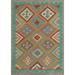 Noori Rug Sangat Flatweave Vincenzo Orange/Green Rug - 4'0" x 5'8"