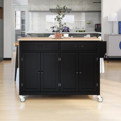 Kitchen Island Cart with Solid Wood Top