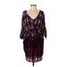 Maeve Casual Dress - Mini V-Neck 3/4 sleeves: Purple Dresses - Women's Size Small