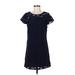 Ann Taylor LOFT Outlet Casual Dress - Party Crew Neck Short sleeves: Blue Print Dresses - Women's Size 4