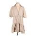 Zara Casual Dress - Mini Plunge Short sleeves: Tan Print Dresses - Women's Size Medium