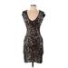 French Connection Cocktail Dress - Bodycon Plunge Short sleeves: Black Print Dresses - Women's Size 4