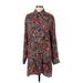 H&M Casual Dress - Shift Collared Long sleeves: Red Floral Dresses - Women's Size Small