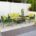 Mercer41 Xariya 4 - Person Outdoor Seating Group w/ Cushions Synthetic Wicker/All - Weather Wicker/Wicker/Rattan in Green | Wayfair