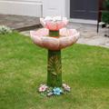 Red Barrel Studio® Astros Solar Powered 28.7" 2-Tier Flower Resin Birdbath Outdoor Fountain w/ Lights in Pink | 28.7 H x 17.5 W x 17.5 D in | Wayfair