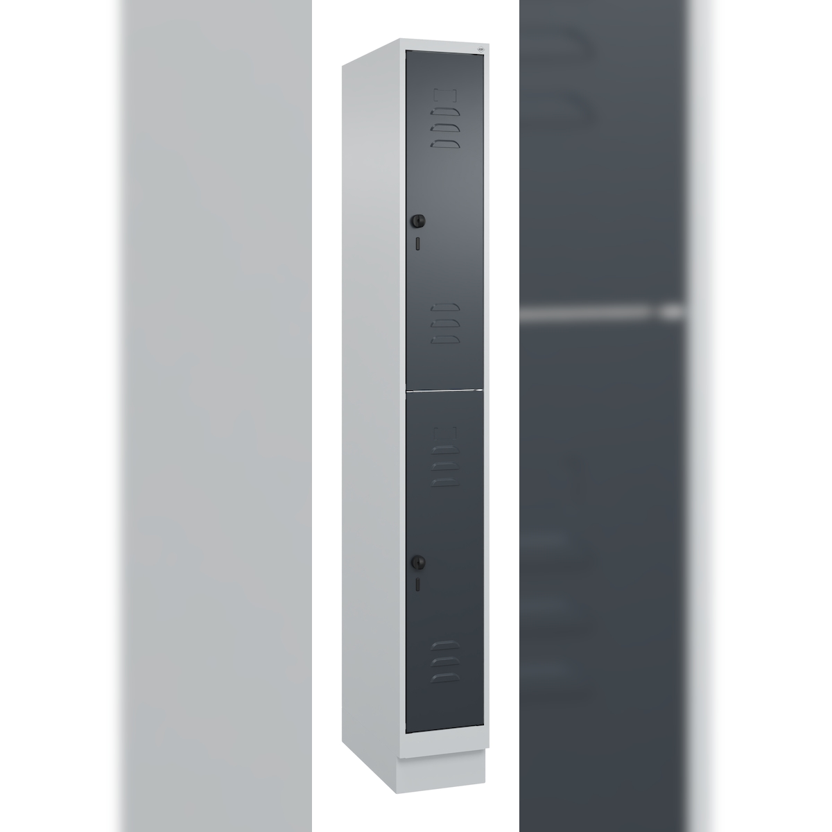 C+P Doppelstock-Spind Classic PLUS, Sockel, 1 Abteil, 1950x250x500mm, 7035/7016 Image