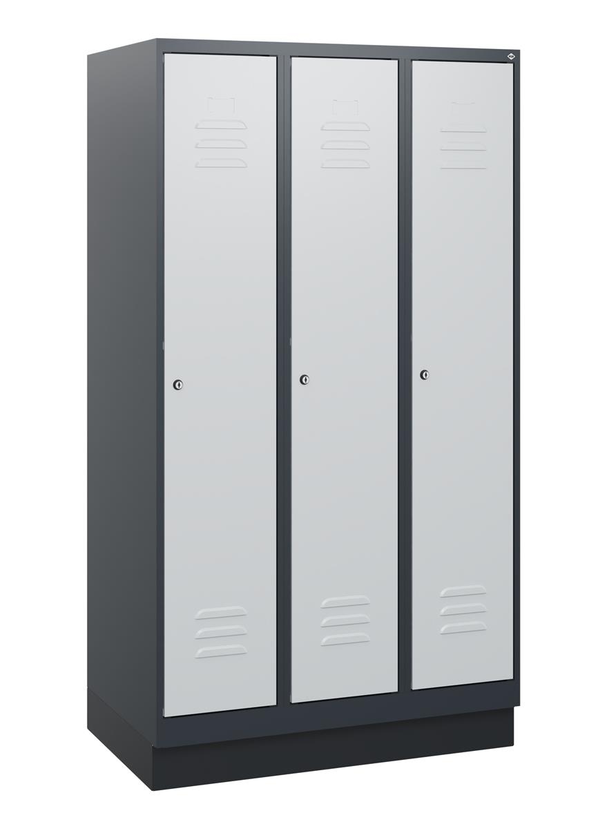 C+P Spind Classic PLUS, Sockel, 3 Abteile, 1630x900x500mm, 7016/7035 Image