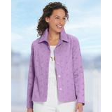 Appleseeds Women's Floral Eyelet Jacket - Purple - 1X - Womens