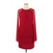 R&M Richards Casual Dress - Shift Crew Neck Long sleeves: Burgundy Print Dresses - Women's Size 14