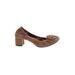 Sofft Heels: Slip-on Chunky Heel Casual Brown Solid Shoes - Women's Size 7 1/2 - Round Toe