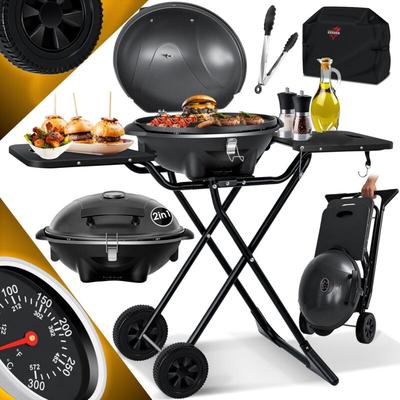 Elektrischer Elektrogrill 2in1 Tischgrill - mit Deckel und Standfuß, max. 2400 Watt, Faltbar,
