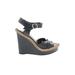 Barneys New York Wedges: Black Print Shoes - Women's Size 36 - Peep Toe