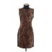 Lauren by Ralph Lauren Casual Dress - Sheath Turtleneck Sleeveless: Brown Leopard Print Dresses - Women's Size Medium