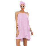 Mubineo Women s Towel Wrap Bathrobe Soft Adjustable Spa Robe with Hair Shower Cap for Hotel and Shower