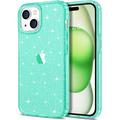 Case for iPhone 15 Case Glitter Cute Clear Glitter Sparkly Shiny Bling Sparkle Cover Anti-Scratch Soft TPU Thin Slim Fit Shockproof Protective Phone Cases for Women Girls Green Glitter