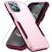 Heavy Duty Phone Case Designed for Apple iPhone 13 Pro Max Case with 1Pc Tempered Glass Screen Protector Shockproof Dropproof Anti-Scratch Phone Case Cover for Apple iPhone 13 Pro Max Pink