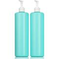 32 Oz Extra Large Turquoise/Mint Cylinder Plastic Squeeze Bottle With White Pump (2 Pack) I BPA Free Refillable Empty Storage Containers