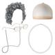 marioyuzhang Half Wigs for Brown Women Human Hair Wig Bundles Old Lady Costume for Kids 100 Days Of School Cosplay Bun Wig Glasses Wig Cap Pearl Necklace Front Accessories