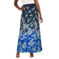 Plus Size Women's Stretch Knit Maxi Skirt by The London Collection in Navy Paisley Print (Size 30/32) Wrinkle Resistant Pull-On Stretch Knit