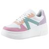 Plateausneaker RIEKER, Damen, Gr. 38, weiß (weiß pastellfarben), Lederimitat, Nubuklederimitat, sportlich, Schuhe, mit pastellfarbenen Kontrasten, Freizeitschuh, Halbschuh, Schnürschuh