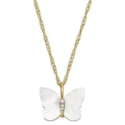 Kette mit Anhänger FOSSIL "Schmuck Geschenk Edelstahl Halskette JEWELRY Schmetterling", weiß (gelbgoldfarben, kristallweiß, perlmuttfarben), Halsketten, Damen, Edelstahl, L: 46,5cm, mit Zirkonia (synth.) - mit Perlmutt Image