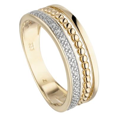 Fingerring JOBO "Ring mit 17 Zirkonia" Gr. 58, gold (gelbgold 333, weiß), Fingerringe, Damen, 58, Gelbgold 333, 333 Gold bicolor