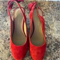 Anthropologie Shoes | Anthropologie Womens Red Suede Leather 4” Heal Slingback Shoes Size 9 | Color: Red | Size: 9