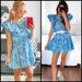 Zara Dresses | Euc Zara Printed Dress With Ruffles 8342/105 Blogger Favorite | Color: Blue/White | Size: L