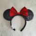 Disney Accessories | Disney | Minnie Mouse Classic Sequin Ear Headband With Red Bow For Adults | Color: Red | Size: Os