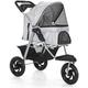 3 Wheels Dog Stroller for Medium Small Dogs with Large Wheels Pet Stroller for Cats/Dogs Carrier Dog Strollers Foldable Dog with Cup Holder Loading 55 (Khaki) (Grey a)