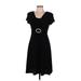 R&M Richards Cocktail Dress - A-Line Square Short sleeves: Black Print Dresses - Women's Size 8