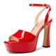 HEUIVZAR Womens Peep Open Square Toe Stiletto High Heel Ankle Strap Platform Sandals Prom Dress Shoes Patent Leather 12 CM Heels Red 8.5 UK