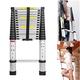Aluminum Telescopic Ladder 4.4M Telescoping Extendable Ladder Heavy Duty 330lb Max Load Capacity EN131 Certificated for Household and Outdoor Rooftop Silver