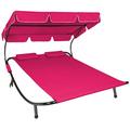 tectake® Double Hammock Sun Lounger with Canopy & 2 Head Pillows, Outdoor Garden Daybed for 2, Easy Assembly, Water-Repellent Garden Furniture, Sturdy Metal Frame with 2 Wheels, Max Load 250kg- pink