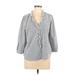 LC Lauren Conrad 3/4 Sleeve Blouse: Gray Checkered/Gingham Tops - Women's Size Large
