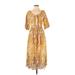 Anthropologie Casual Dress - Midi Scoop Neck 3/4 sleeves: Yellow Dresses - Women's Size X-Small