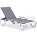 Patio Chair Set Plastic Outdoor Chaise Lounge Chairs with Table for Outside Lawn Poolside,Grey - 76" x 27.4"x12.2"