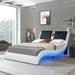 King Faux Leather Upholstered Platform Bed with LED Lighting, Bluetooth Music Control, Vibration Massage, Wood Slat Support