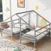 Double Twin Size Triangular House Beds with Built-in Table - Modern Gray/White Design for Shared Comfort