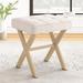 Square Linen Makeup Stool with Metal X Legs - Linen Color-sand Legs