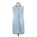 Hippie Laundry Casual Dress - Mini Collared Sleeveless: Blue Print Dresses - Women's Size Small