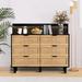 iYofe Rattan Sideboards Buffet Cabinet w/ 6 Drawers, LED Lights & Power Outlet Wood in Black | 37 H x 43 W x 15 D in | Wayfair