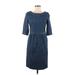 Weekend Max Mara Casual Dress - Sheath Scoop Neck 3/4 sleeves: Blue Print Dresses - Women's Size 8